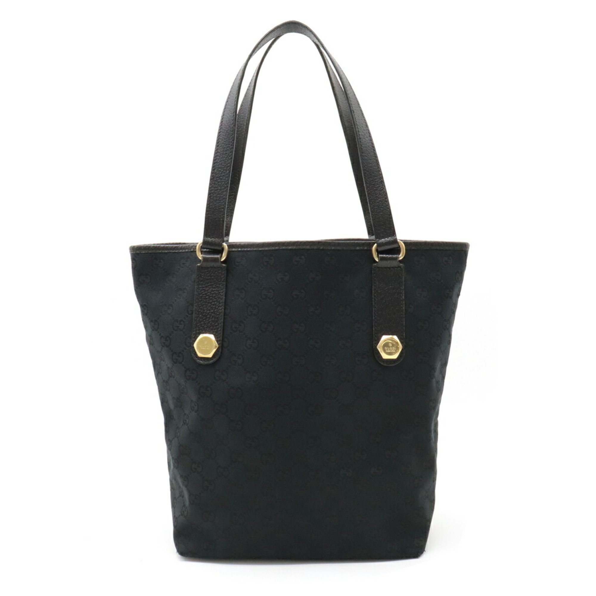 Gucci Gg Canvas Tote Bag Shoulder Bucket Type Leather Black 153009